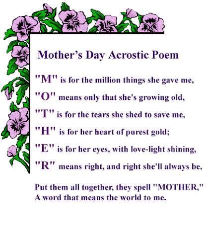 Funny First Mothers Day Poem from Child